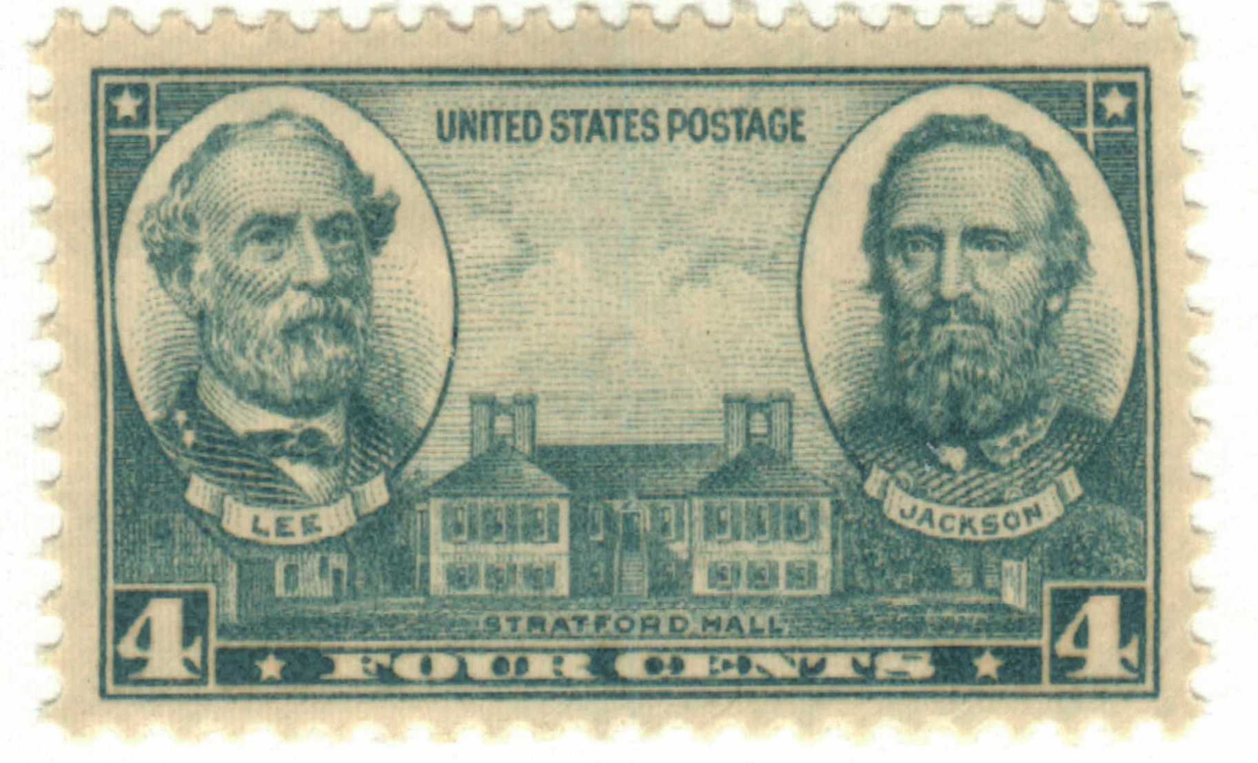 1937 4Â¢ Army and Navy: Lee and Jackson, Stratford Hall stamp