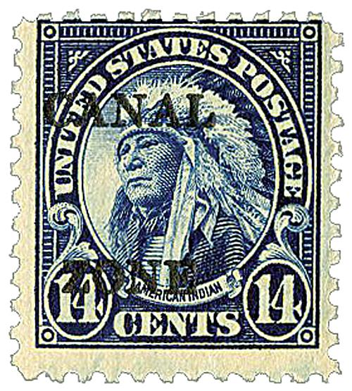 1928 14¢ Canal Zone - American Indian, overprint, type B, dark blue
