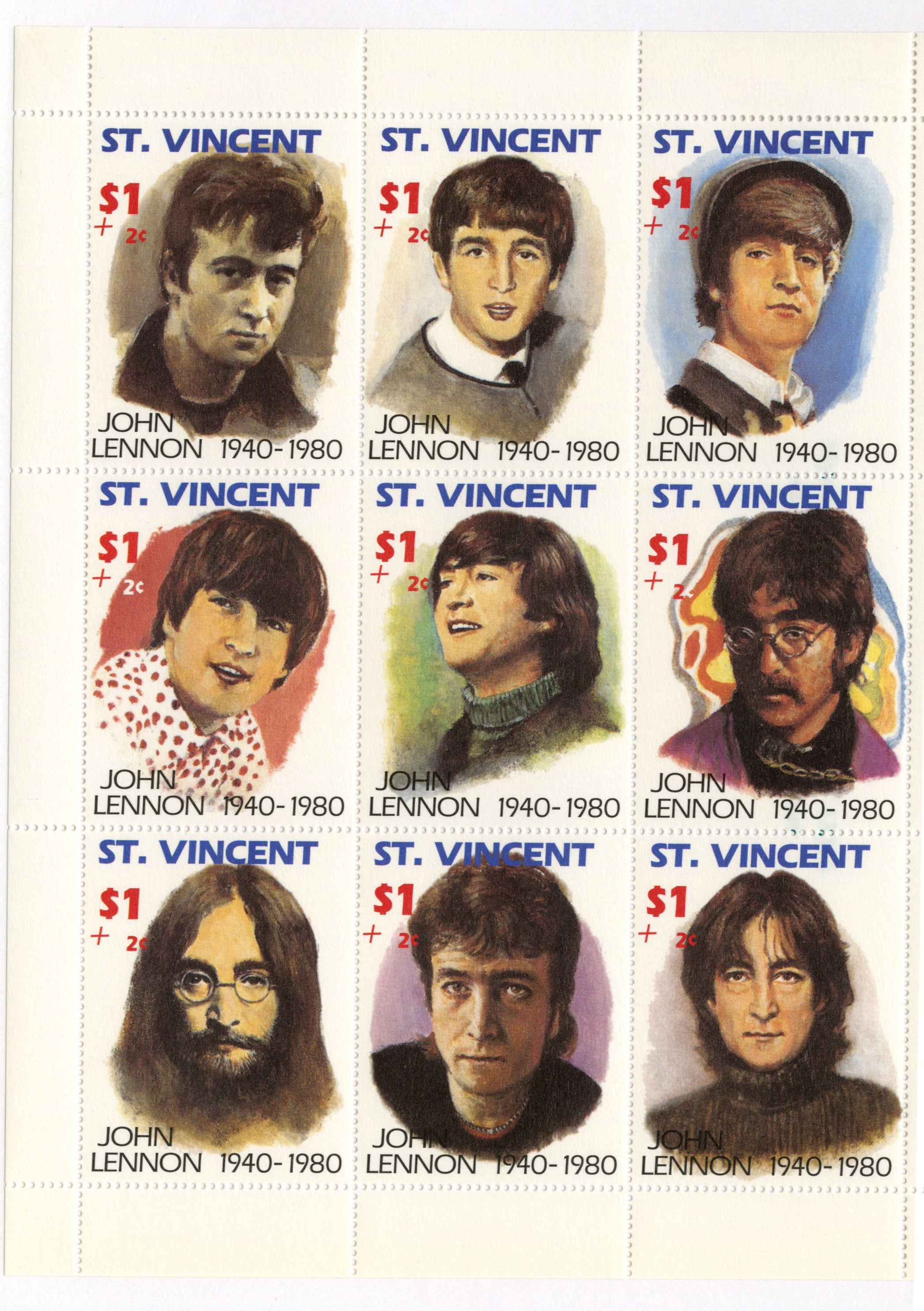 1991 St. Vincent stamps honoring John Lennon