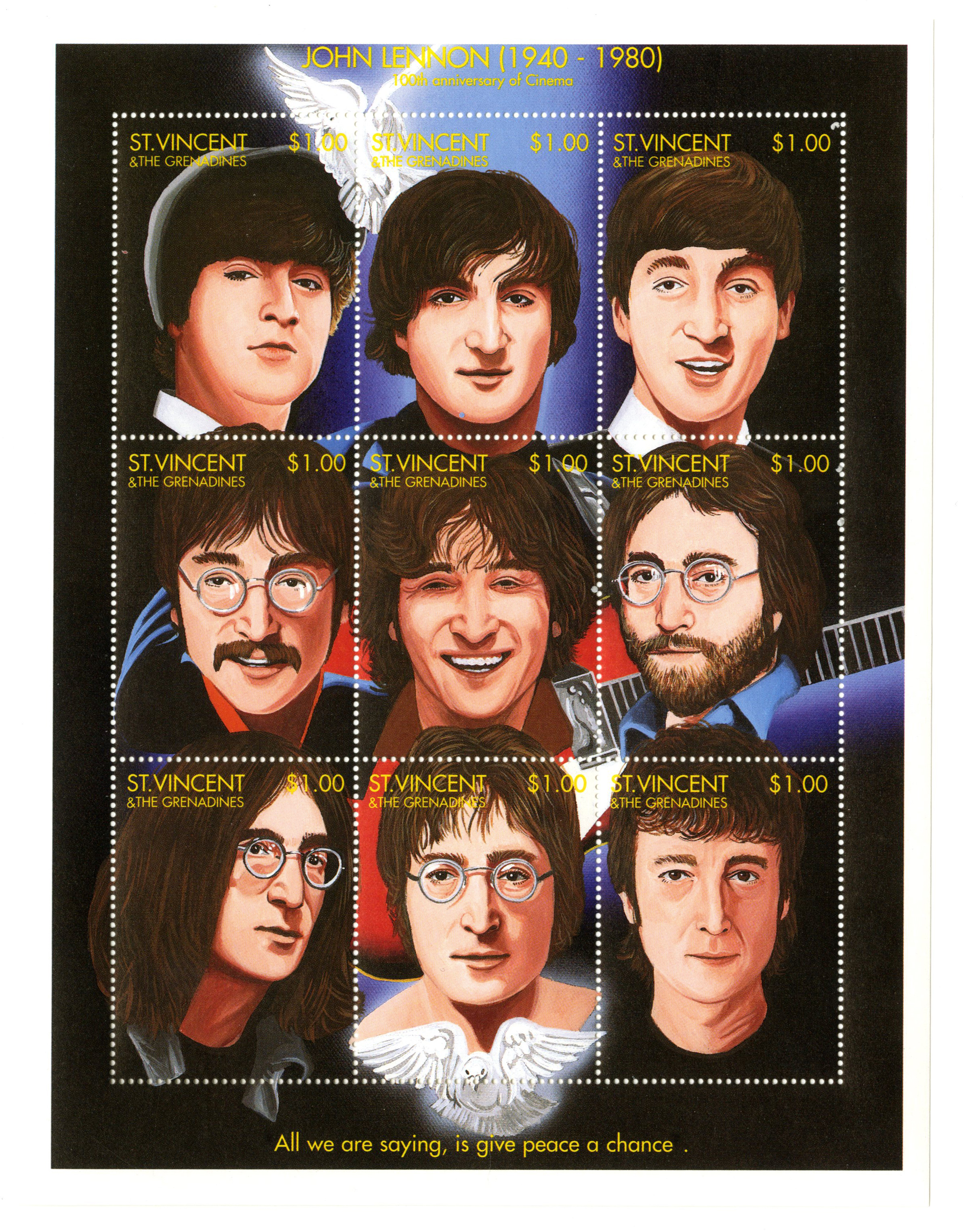 1995 St. Vincent John Lennon stamp sheet