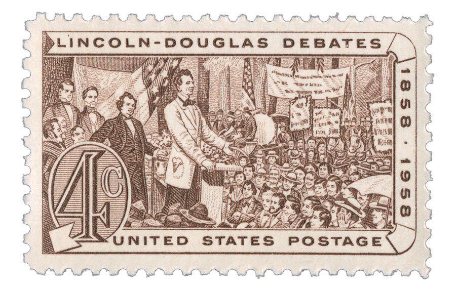 U.S. #1115 – A beardless Lincoln at the 1858 Lincoln-Douglas Debates.