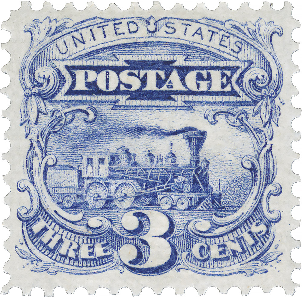 1869 3¢ Locomotive, ultramarine stamp