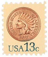 1978 13¢ Indian Head Penny stamp