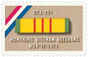 U.S. #1802 was issued on Veterans Day in 1979 and pictures the ribbon of the Vietnam Service Medal.
