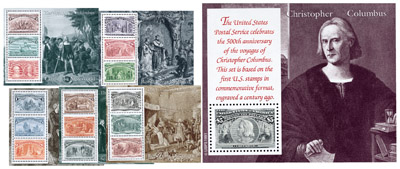 U.S. #2624-29 â€“ Issued in 1992, these stamps were printed with the same 100-year-old dyes as the original Columbians.