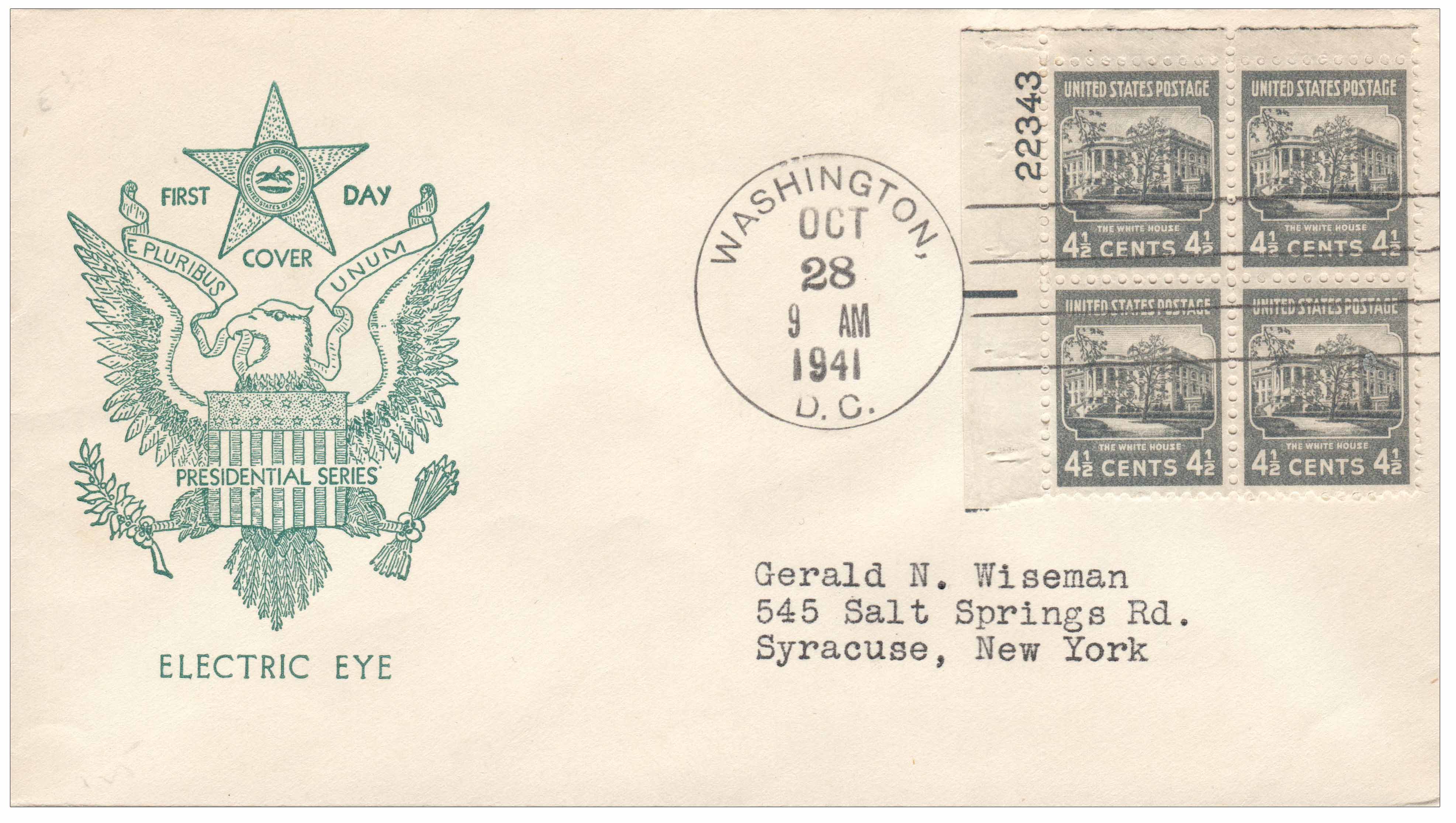 1938 White House Electric Eye First Day Cover