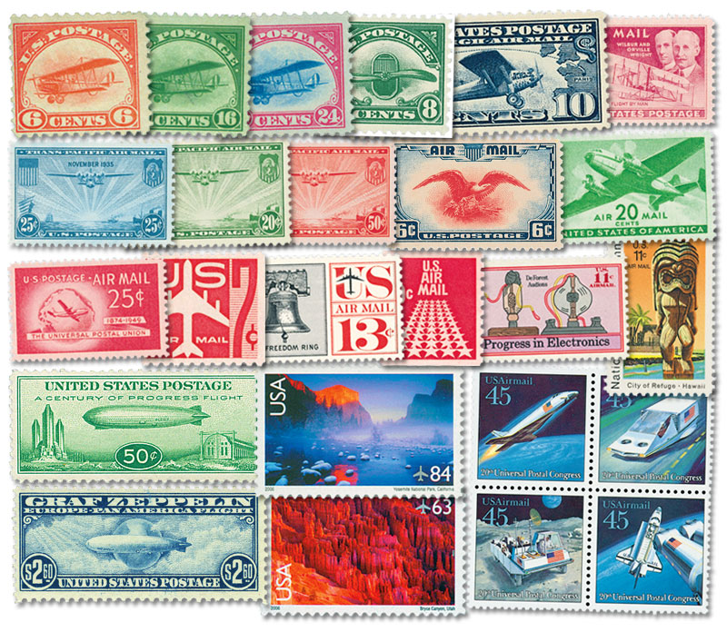 STAMPS: Block of Six Scott C5 16¢ Air Mail Stamps