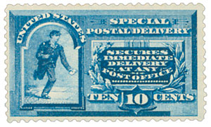 U.S. #E2 – While it looks similar, this stamp has slightly different wording, stating that it “secures immediate delivery at any post office.”