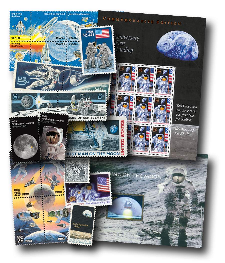 US Stamps Celebrate Moon Landing - 36 mint stamps included