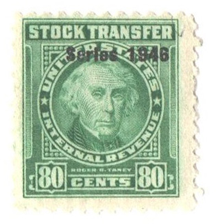 1946 80Â¢ Stock Transfer Stamp, bright green, watermark, perf 11