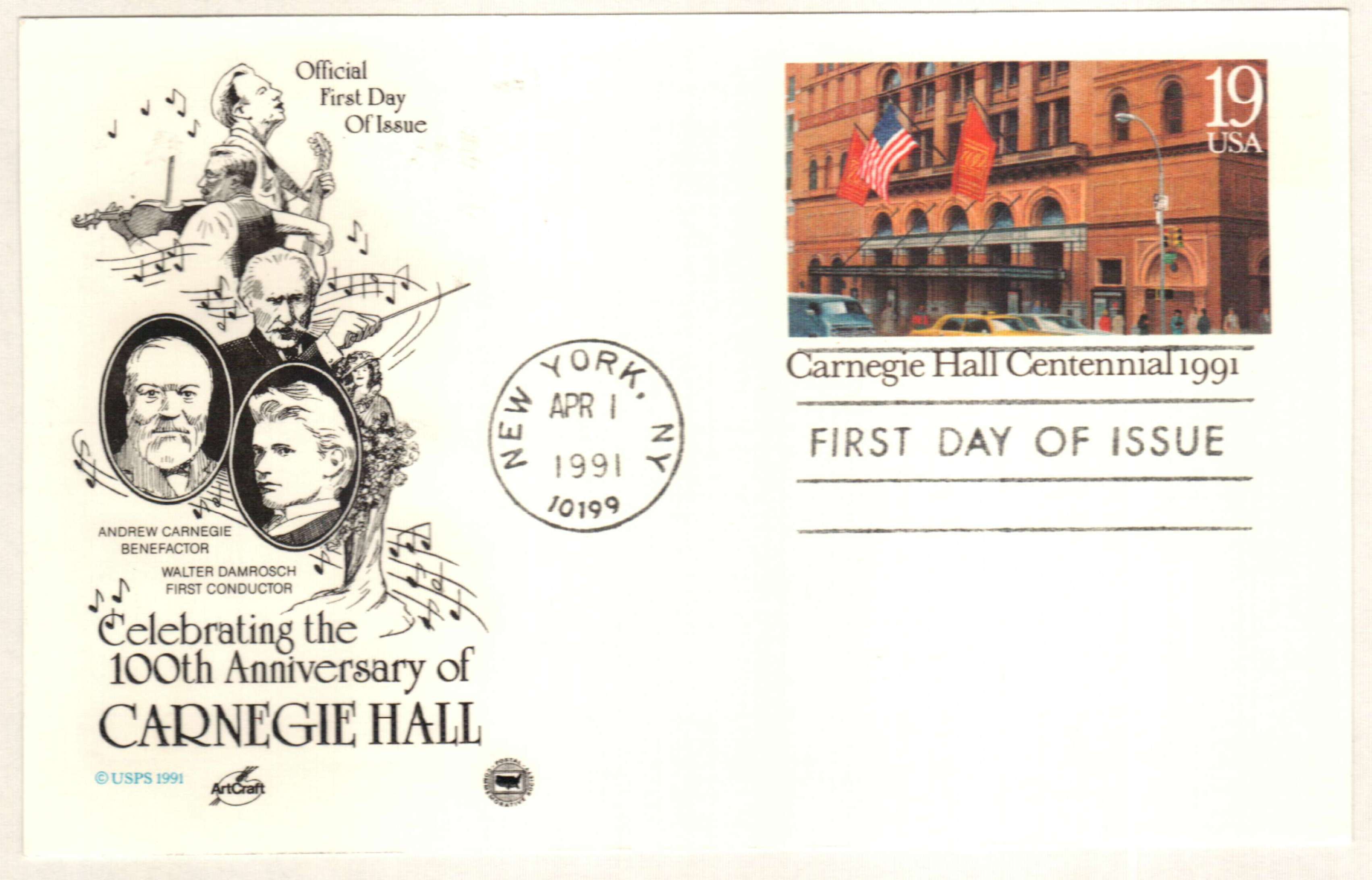 U.S. #UX154 – Postal card marking 100th anniversary of Carnegie Hall.