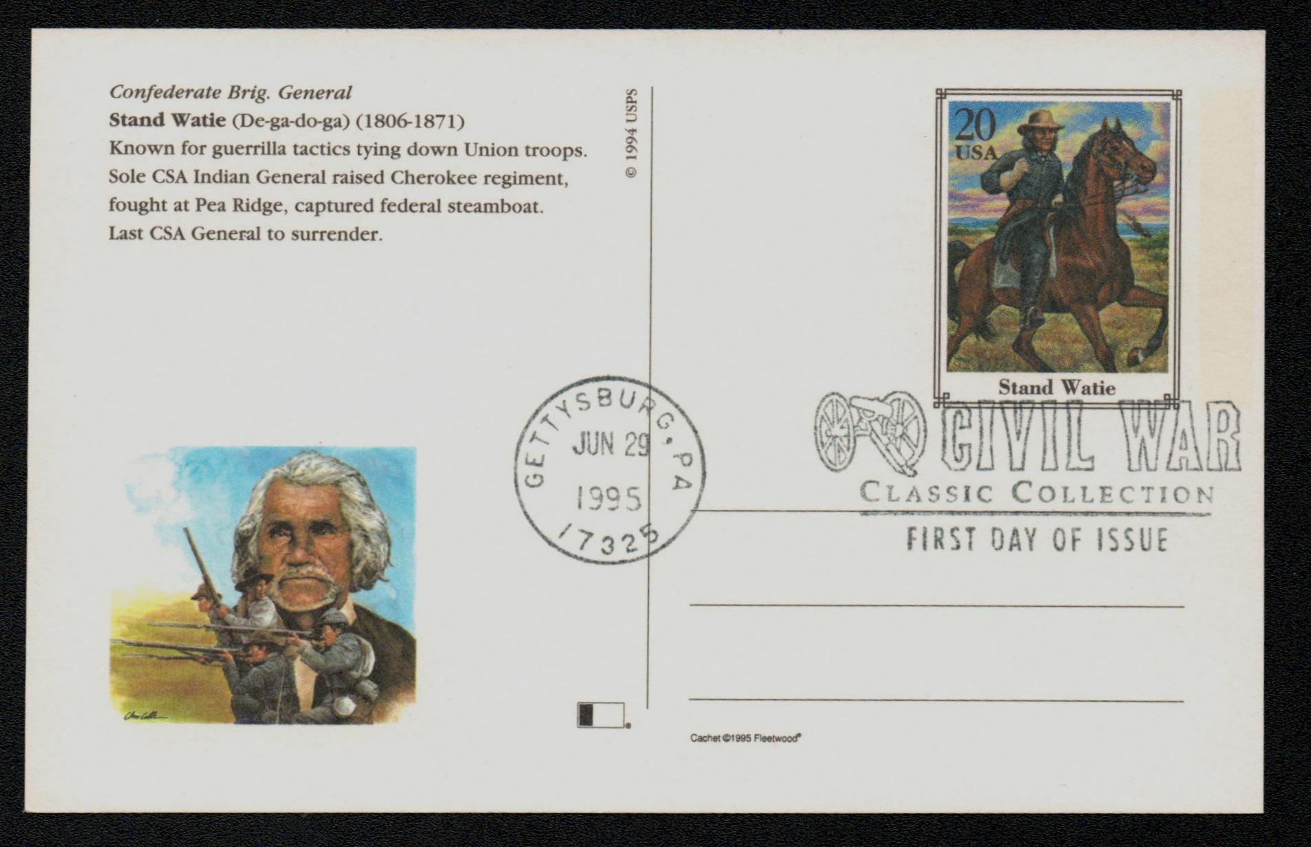 1995 Watie First Day Postal Card