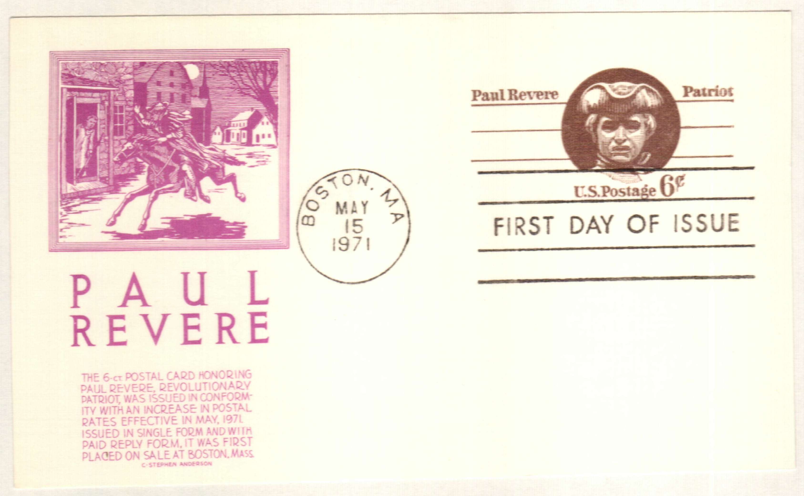 US 1971 6Â¢ Paul Revere Postal Card