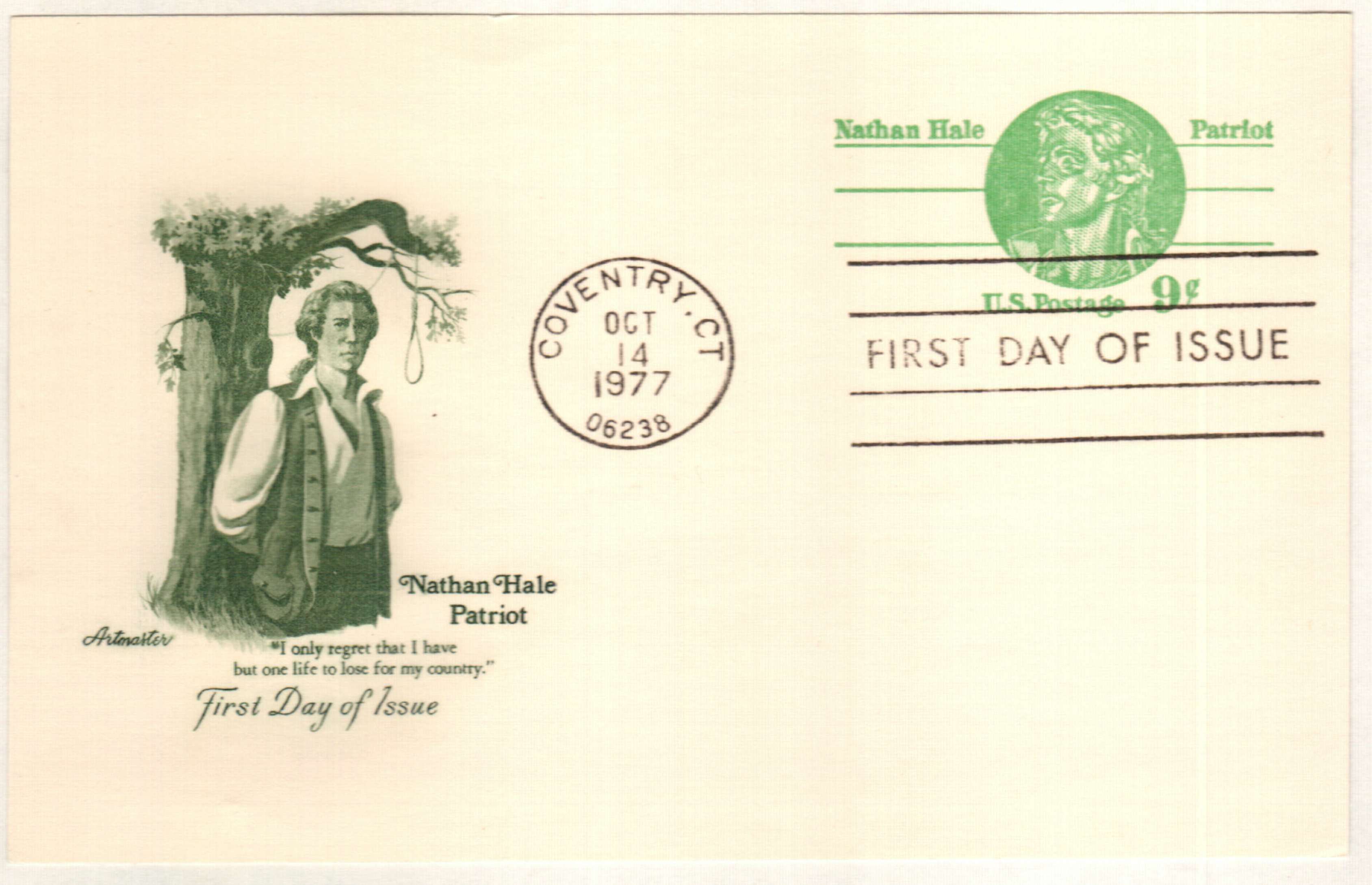 U.S. #UX72 – Postal card depicting Hale’s death.