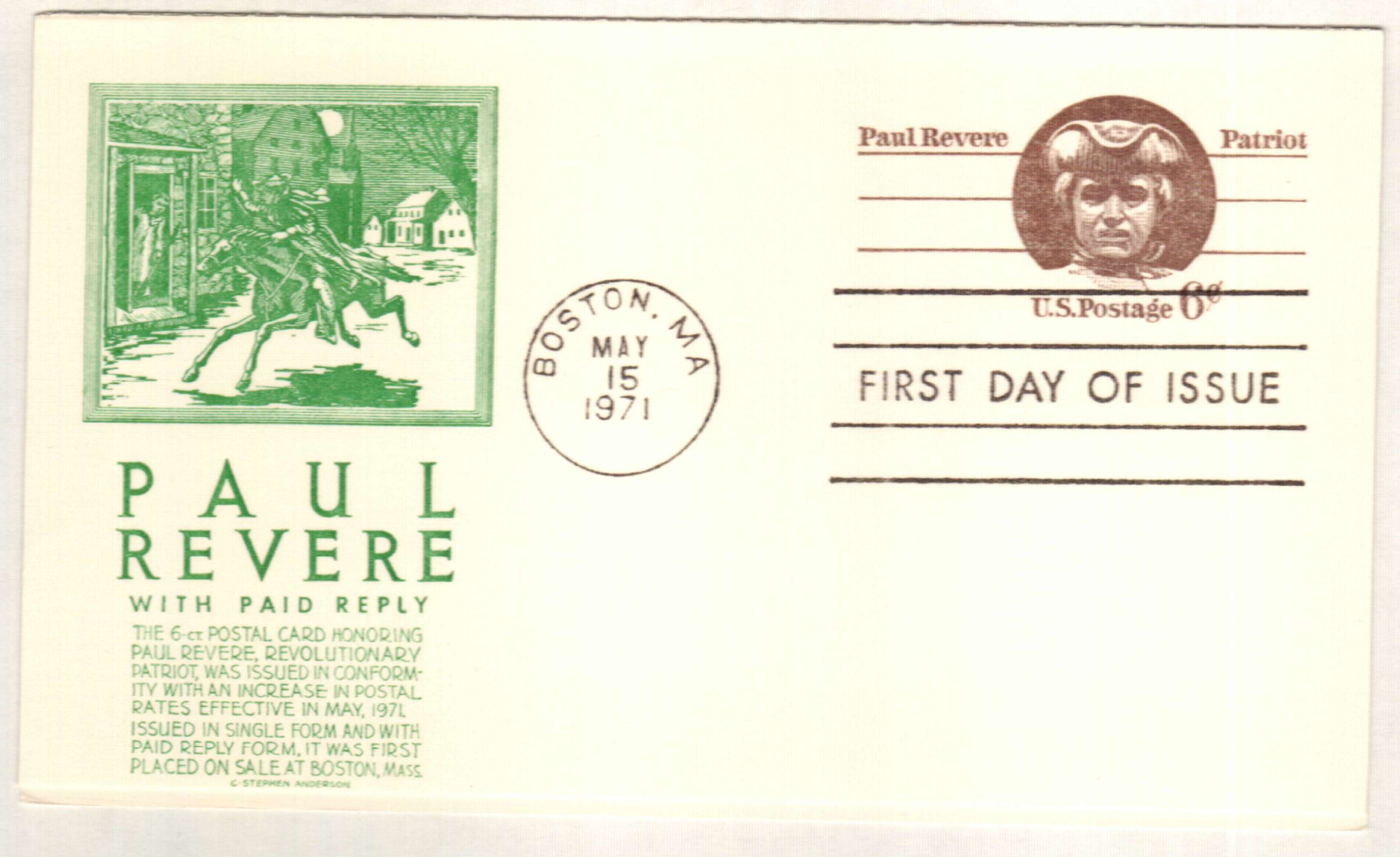 1971 6Â¢ Paul Revere with Return Card